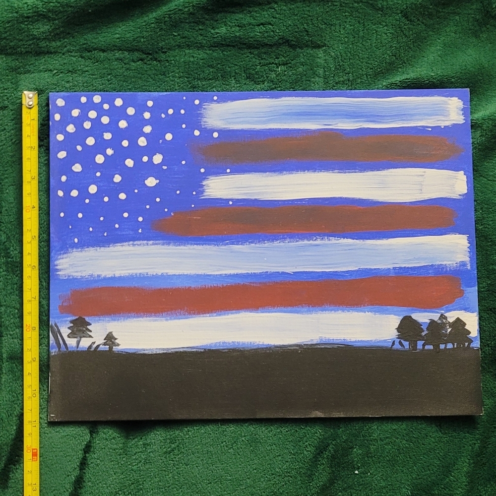 Hand-Painted American Flag Canvas Art in Blue, White & Red
